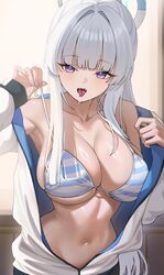 1girl absurdres armpits bikini blue archive breasts cleavage collarbone commentary halo highres jacket lanhua227 large …