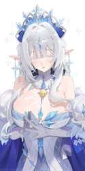 1girl absurdres anastasya feodorovna snezhnaya bare shoulders berserker r blue robe blue tiara breasts chinese commenta…