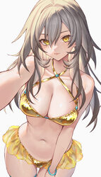 1girl alternate costume bare arms bare shoulders bikini bracelet breasts cleavage closed mouth commentary criss-cross h…