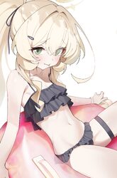 1girl absurdres bikini black bikini blonde hair blue archive commentary fluffy hair frilled bikini frills green eyes ha…