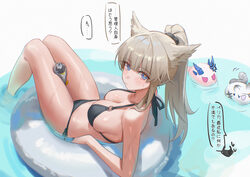 1girl absurdres alternate hairstyle anger vein arknights arknights  endfield bikini bird girl black bikini black ribbon…