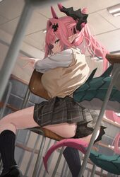 1girl absurdres arknights arknights  endfield ass black horns black panties black shoes black socks blue eyes breasts c…