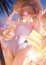 1girl absurdres alternate costume bare shoulders blonde hair blue eyes blush breasts cartethyia (wuthering waves) close…