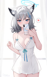 1girl absurdres animal ear fluff animal ears blue archive blue eyes blue halo breasts camisole commentary cowboy shot c…
