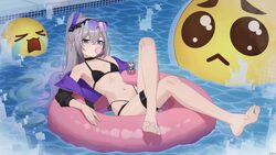 1girl absurdres armpits barefoot chewing gum collarbone crossed legs emoji feet highres honkai (series) honkai  star ra…