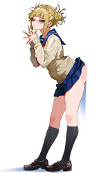 1girl absurdres ass ass press bags under eyes blonde hair blue sailor collar boku no hero academia brown shoes cardigan…