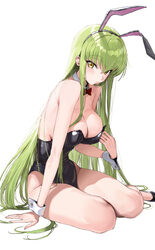1girl adjusting clothes adjusting leotard animal ear hairband animal ears arm support bare arms bare legs bare shoulder…