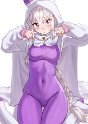 1girl absurdres bodysuit breasts cloak cloak lift commentary covered navel emilia (re zero) english commentary highres …