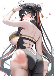 1girl absurdres ahoge ass black dress black hair blush breasts butt crack chinese clothes commentary double bun dress e…