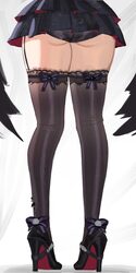 1girl ass ass focus ass peek black dress black wings commentary dress english commentary from behind high heels highres…