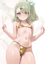 1girl absurdres alternate costume ass visible through thighs bare shoulders bikini blush breasts closed mouth commentar…