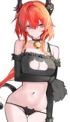 1girl absurdres animal hands arknights arknights  endfield arm under breasts bell black horns breasts cat ear panties c…