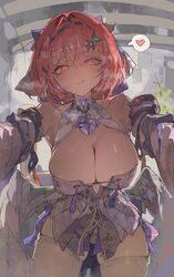 1girl absurdres bare shoulders breasts cleavage closed mouth cocoballking commentary request detached collar detached s…