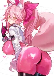0nineo9 1girl absurdres animal ear fluff animal ears ass black thighhighs blush bodysuit bow breasts commentary fate/gr…