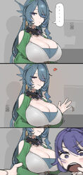 ... 2girls 3koma absurdres azz0422 belle (zenless zone zero) blue eyes breasts cecilia (zenless zone zero) character re…