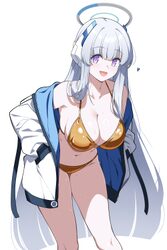 1girl absurdres bare shoulders bikini blue archive blush breasts cleavage commentary english commentary feet out of fra…