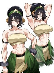 1girl arm strap armpits arms behind head avatar aang  the last airbender avatar legends bandeau bare shoulders black ha…