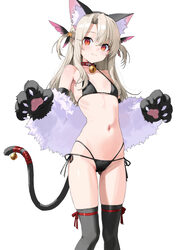 1girl adapted costume animal ears animal hands ass visible through thighs bell bikini black bikini black thighhighs bre…