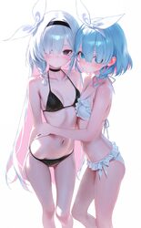 2girls absurdres alternate costume arona (blue archive) asymmetrical docking bikini black bikini black choker black eye…