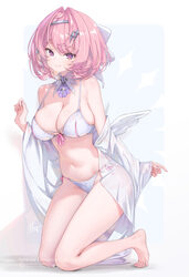 1girl bilingual commentary bra breasts commentary english commentary full body grey hairband hair intakes hairband high…