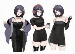 1girl absurdres alternate costume bare shoulders black choker black dress black gloves black shirt black thighhighs bok…
