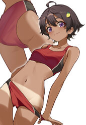 1girl absurdres ahoge amamiyayk ass ass visible through thighs bikini tan black hair breasts buruma buruma pull clothes…