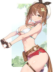 ) 1girl atelier (series) atelier ryza atelier ryza 2 beret bikini black bow black choker blush border bow braid breasts…