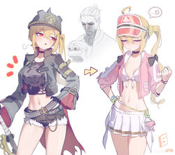 2boys 2girls artist self-insert baseball bat bikini bikini skirt black choker black helmet black jacket black shirt bla…