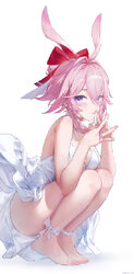 1girl absurdres alternate costume animal ears bare shoulders barefoot breasts chinese commentary commentary request dre…