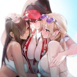 3girls between breasts bikini blonde hair breasts brown eyes chela77 cleavage closed mouth crying full cleavage game as…