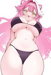 1girl absurdres animal ears bikini black bikini blush breasts commentary commission hair intakes highres hololive holol…