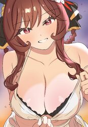 1girl absurdres animal ears artist name bikini breasts brown hair cleavage collarbone commentary gentildonna (umamusume…