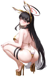 1girl absurdres alternate costume ass bikini black hair black halo blue archive breasts bright pupils commentary fake t…