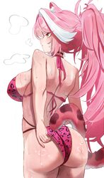 1girl adjusting clothes adjusting swimsuit animal ears animal print ass back bare shoulders bikini black choker blush b…