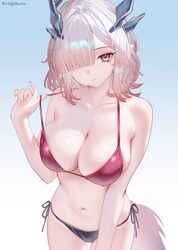 1girl absurdres arknights arknights  endfield bikini black bikini blue horns breasts cleavage commentary request grey h…