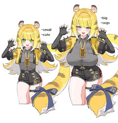 2girls  d absurdres age comparison age progression aged up animal ears black gloves blonde hair blush breasts claw pose…