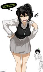 1boy 1girl absurdres aierlaobo andrew graves black hair black sweater vest blush breasts green eyes highres implied inc…