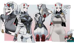 ... 1girl absurdres android breasts commentary dress grey sweater highres horns jacket joints kiriko (overwatch) long h…