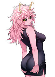 1girl  p absurdres aged up antennae ashido mina ass ass support black dress black sclera boku no hero academia breasts …