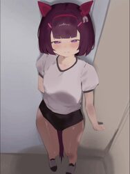 1girl animal ears animated animated gif arm behind back black buruma blush buruma clenched hand closed mouth commentary…