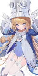 1girl   absurdres berserker r blonde hair blue jacket blunt bangs breasts chinese commentary closed mouth commentary re…