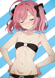1girl absurdres azur lane bikini black bikini black bow blush bow breasts closed eyes commentary request cross-laced bi…