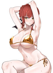 1girl absurdres alternate breast size (larger) alternate costume armpits arms up bare shoulders bikini blush breasts co…
