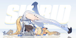 1girl animal ears blonde hair blue necktie boots breasts candy character name chinese commentary clothing cutout commen…