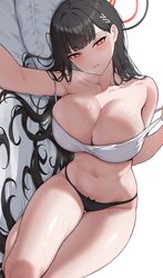 1girl alternate costume black hair black panties blue archive breasts bright pupils cleavage commentary request hair be…