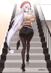 1girl aran sweater azur lane bag belfast (azur lane) belfast (shopping with the head maid) (azur lane) beret blue eyes …