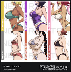 6+girls aqua bra aqua panties ass black bra black panties bleach blonde hair blue lips bra braid braided ponytail breas…