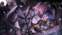 1boy 2girls agent gulliver (zenless zone zero) artist name assertive female bangboo (zenless zone zero) belle (zenless …