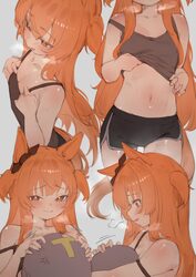 1boy 1girl absurdres animal ears blush commentary dolphin shorts downblouse english commentary flat chest hair ornament…