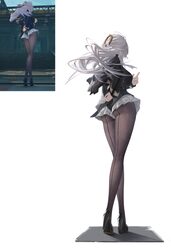 1girl absurdres alt text arm behind back ass back-seamed legwear black jacket black pantyhose black shoes breasts comme…